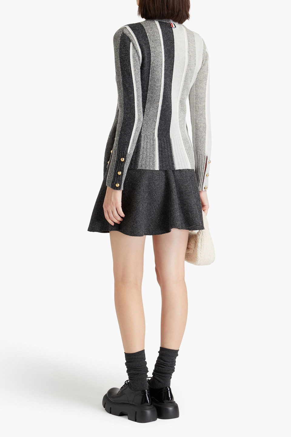 Thom Browne Striped Wool Cardigan In Gray