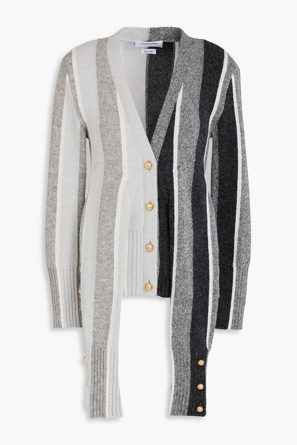 Thom Browne Striped Wool Cardigan In Grey