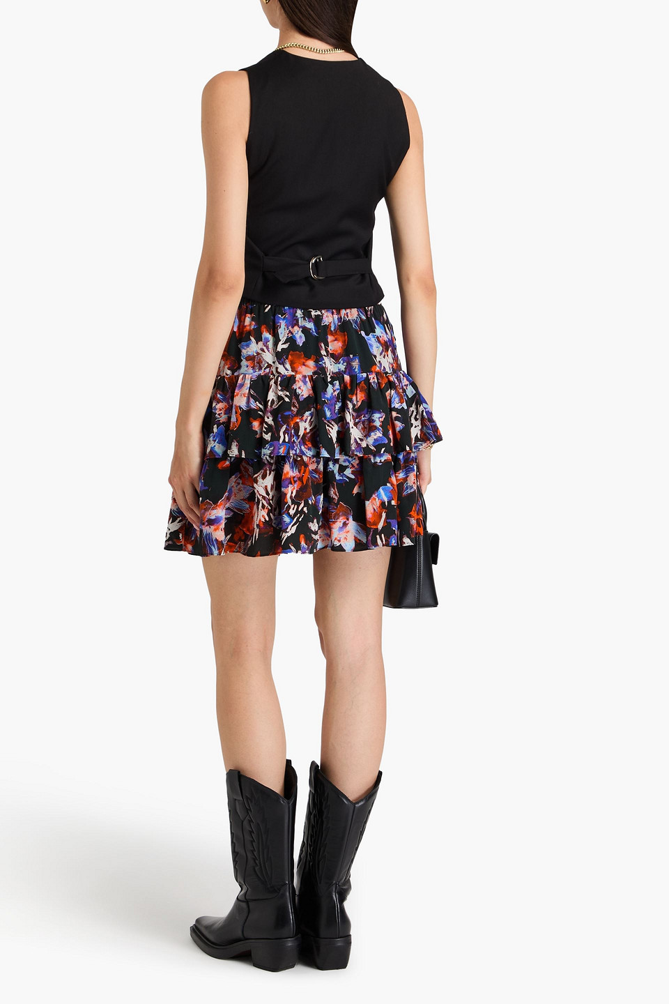  Iro - Gestufter Minirock Aus Georgette Mit Print - Schwarz - Fr 34 