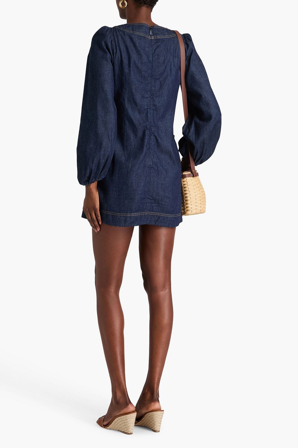ZIMMERMANN Lace-up cotton-chambray mini dress