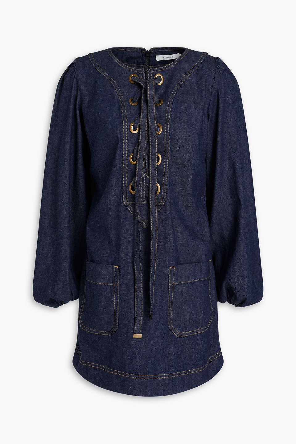 Zimmermann Lace-up Cotton-chambray Mini Dress In Dunkelblauer Denim