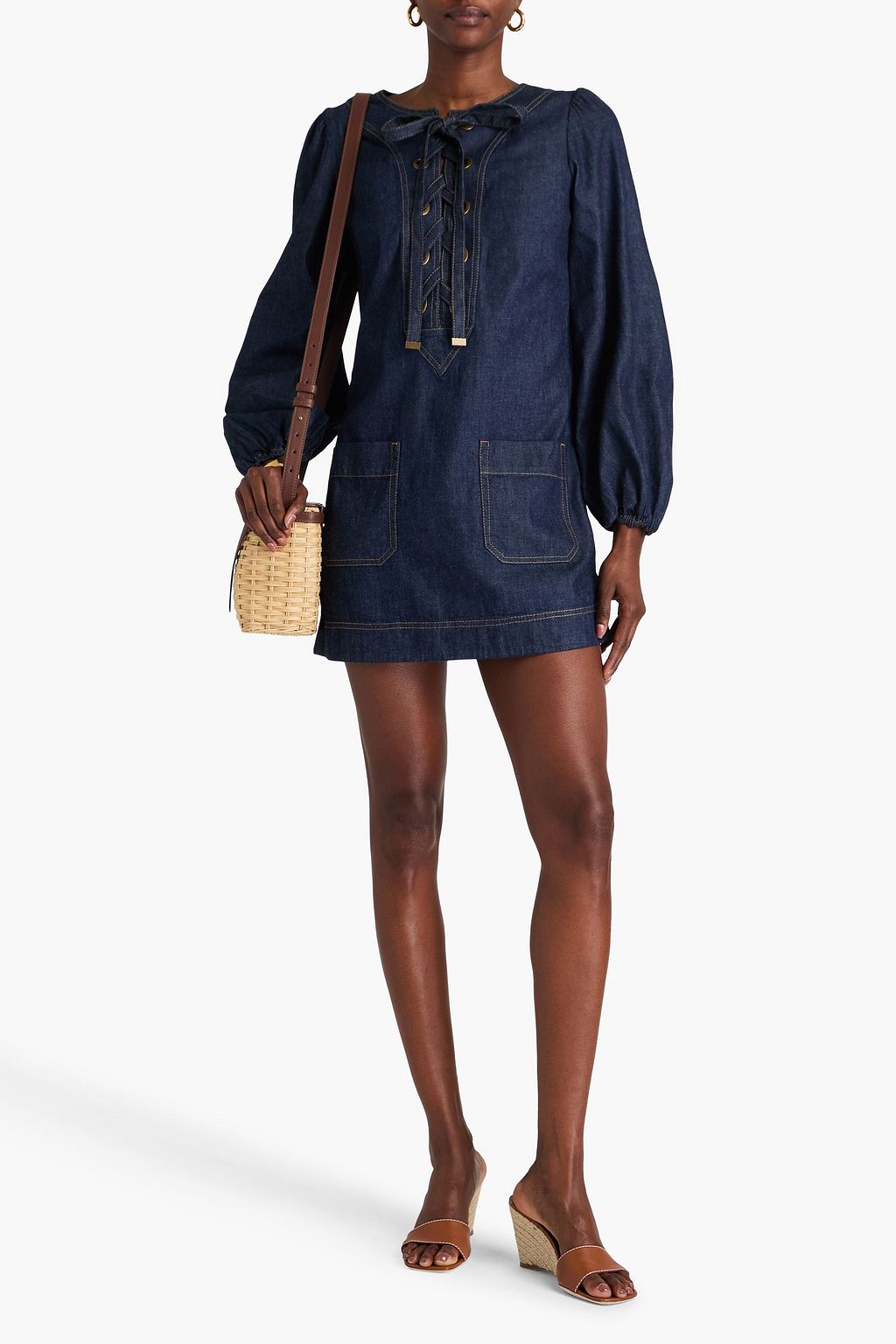 ZIMMERMANN Lace-up cotton-chambray mini dress