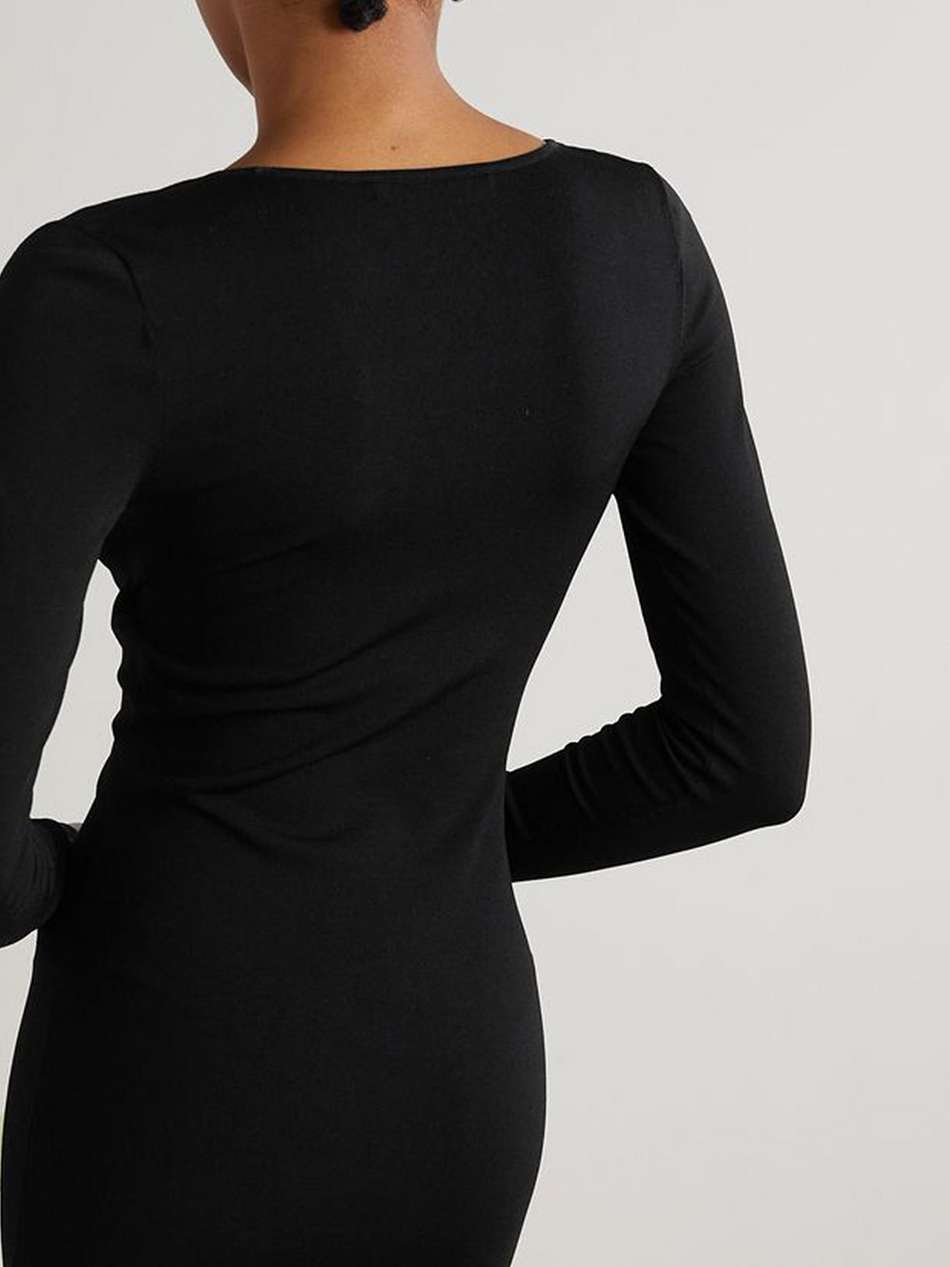 layered embellished stretch-knit mini dress