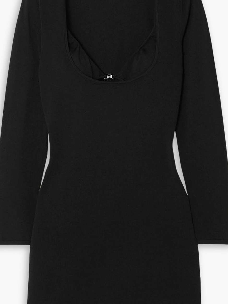 layered embellished stretch-knit mini dress