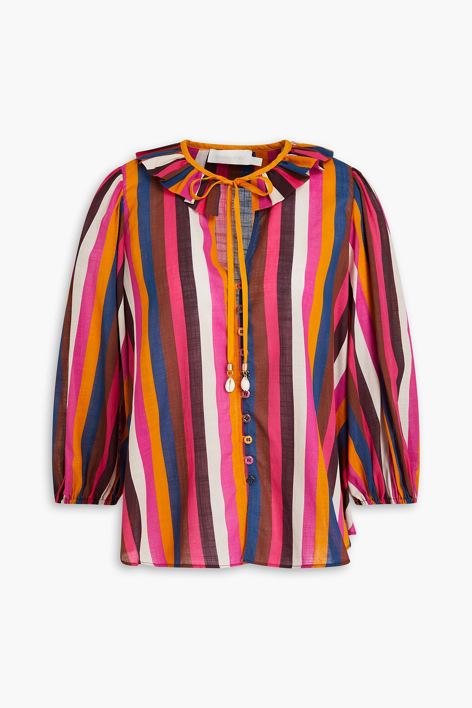 Zimmermann Pussy-bow Striped Cotton-voile Blouse In Magenta
