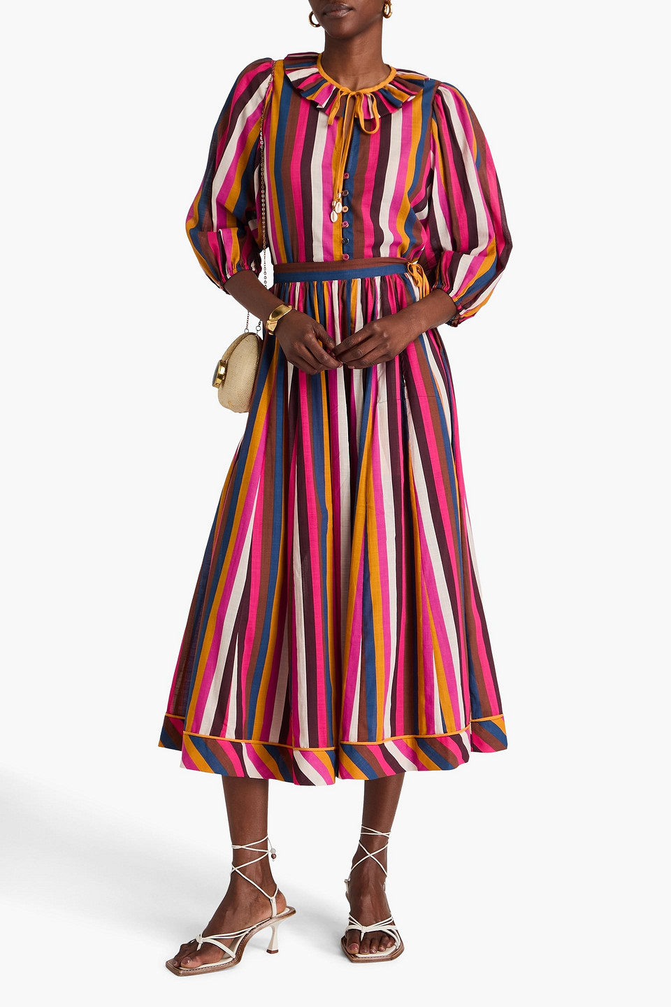 ZIMMERMANN STRIPED COTTON-VOILE BLOUSE