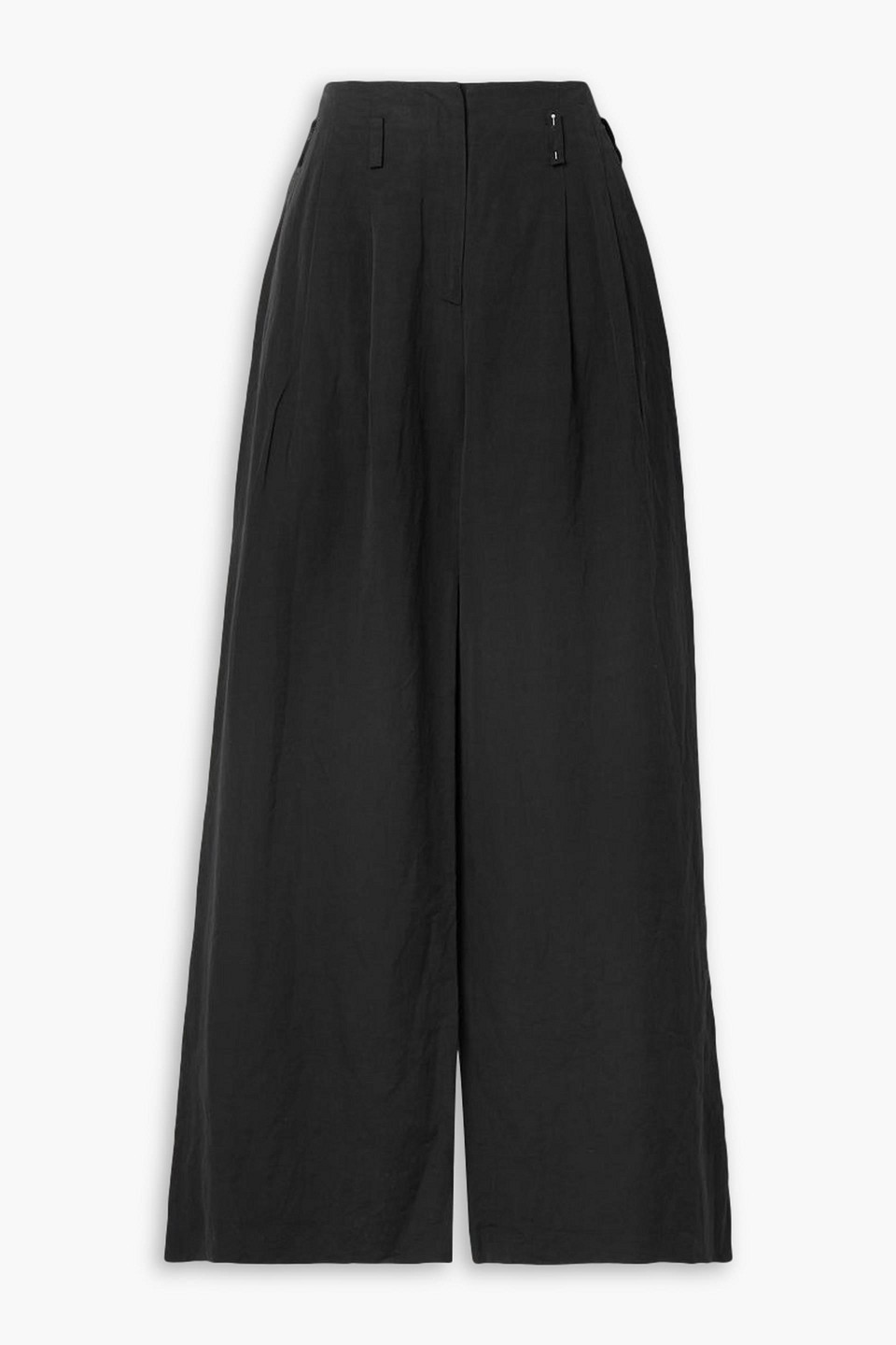 Ulla Johnson Pascale Pleated Slub Cotton-blend Wide-leg Trousers In Black