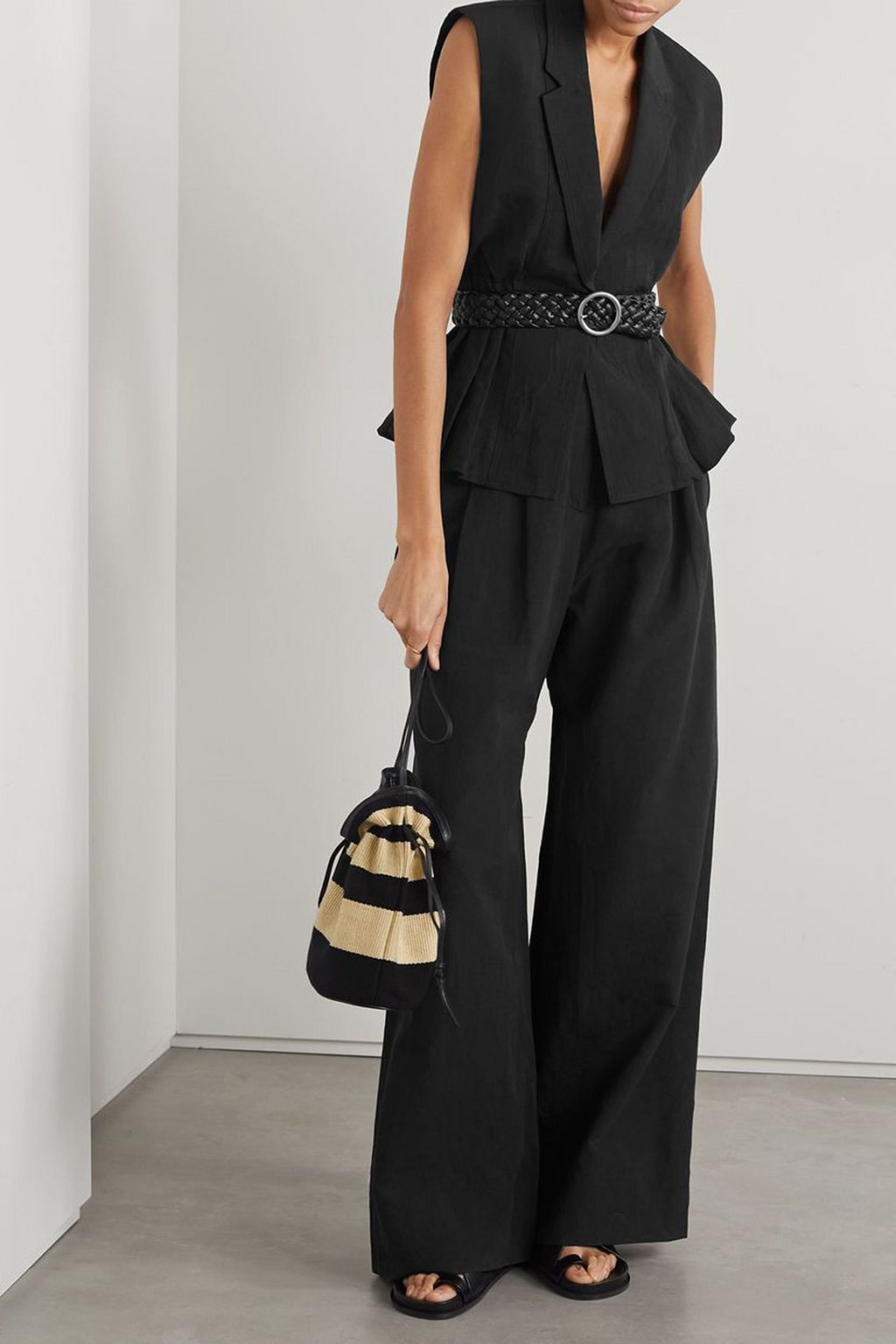 ULLA JOHNSON 파스칼 플리츠 슬러브 코튼 혼방 와이드 팬츠