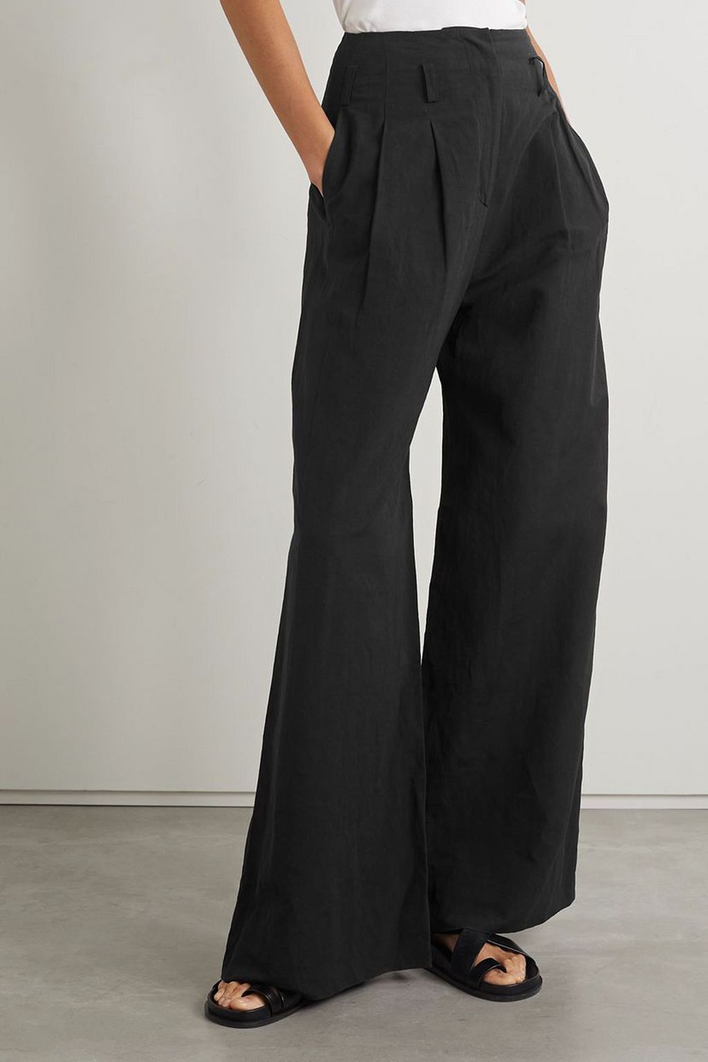 ULLA JOHNSON 파스칼 플리츠 슬러브 코튼 혼방 와이드 팬츠