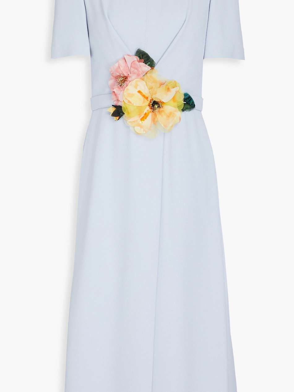 floral-appliquéd crepe midi dress