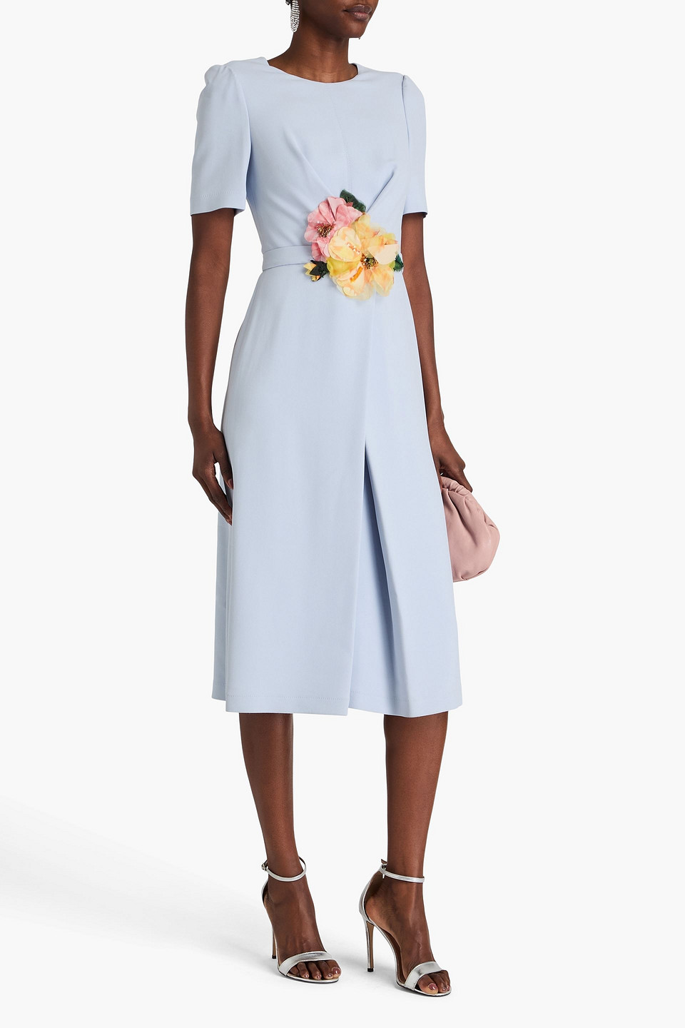 Dolce & Gabbana Floral-appliquéd Crepe Midi Dress In Himmelblau