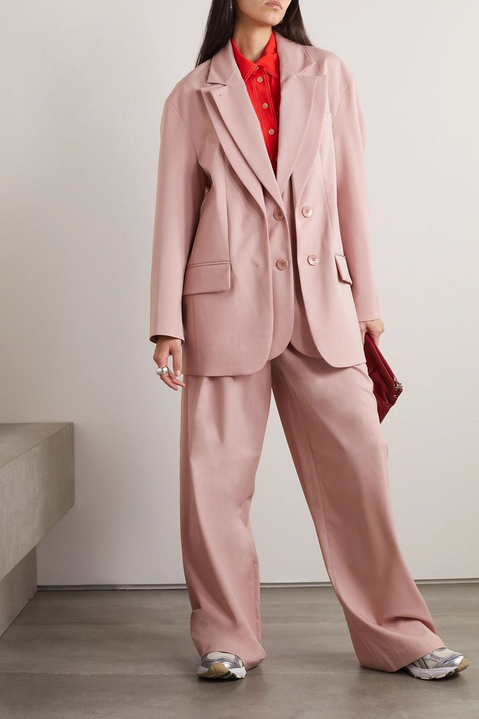 Tibi Layer Liam Wool-blend Blazer In Baby Pink