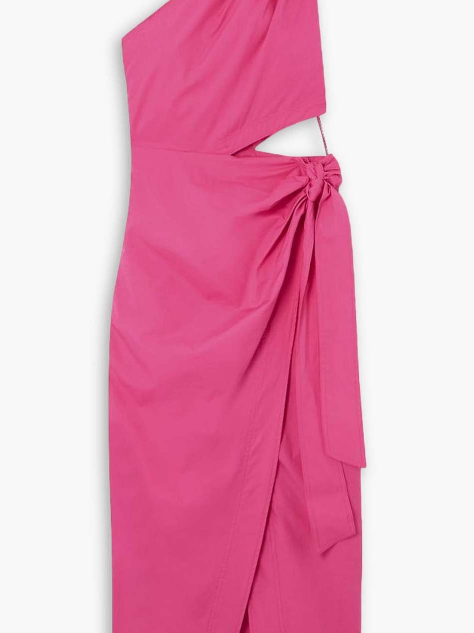 doran one-shoulder cutout draped cotton-poplin midi dress