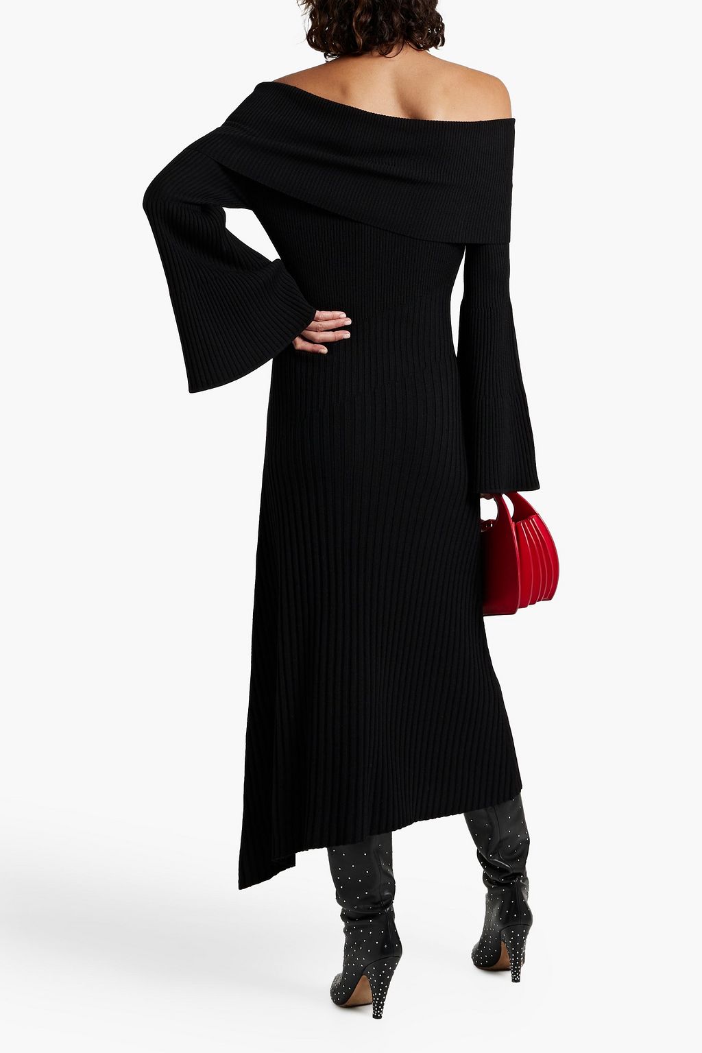 A.L.C. Eve off-the-shoulder asymmetric merino wool-blend midi dress