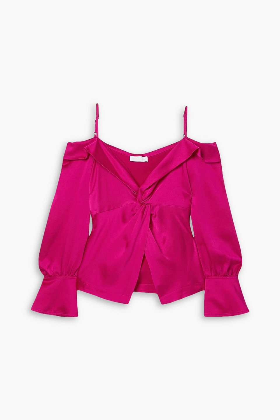 Simkhai Viktoria Cold-shoulder Twist-front Satin Blouse In Fuchsia