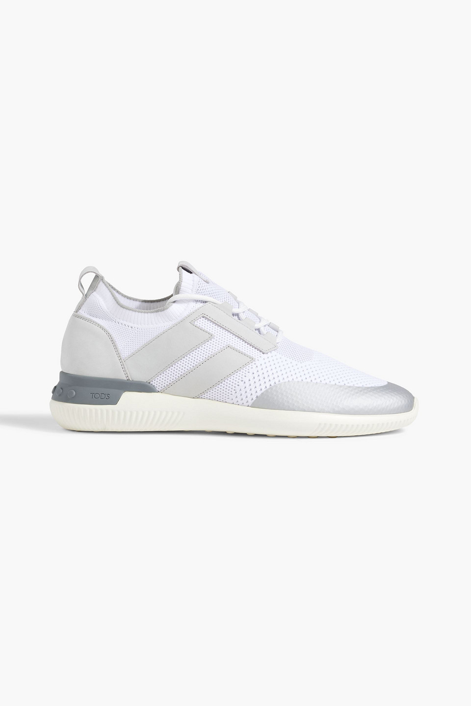 Leather and stretch-knit sneakers