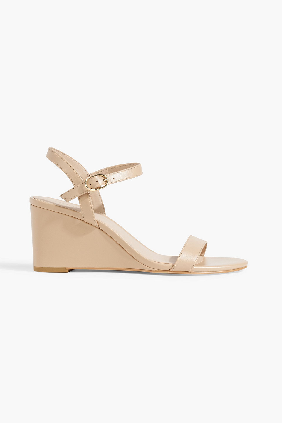 Stuart Weitzman Dancer 75 Leather Wedge Sandal In Beige