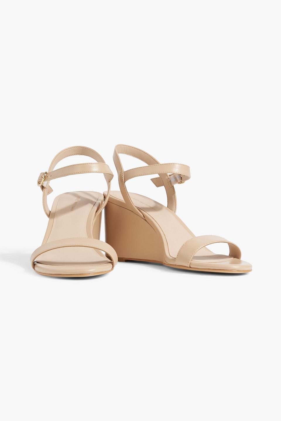 Stuart Weitzman Dancer 75 Leather Wedge Sandal In Beige