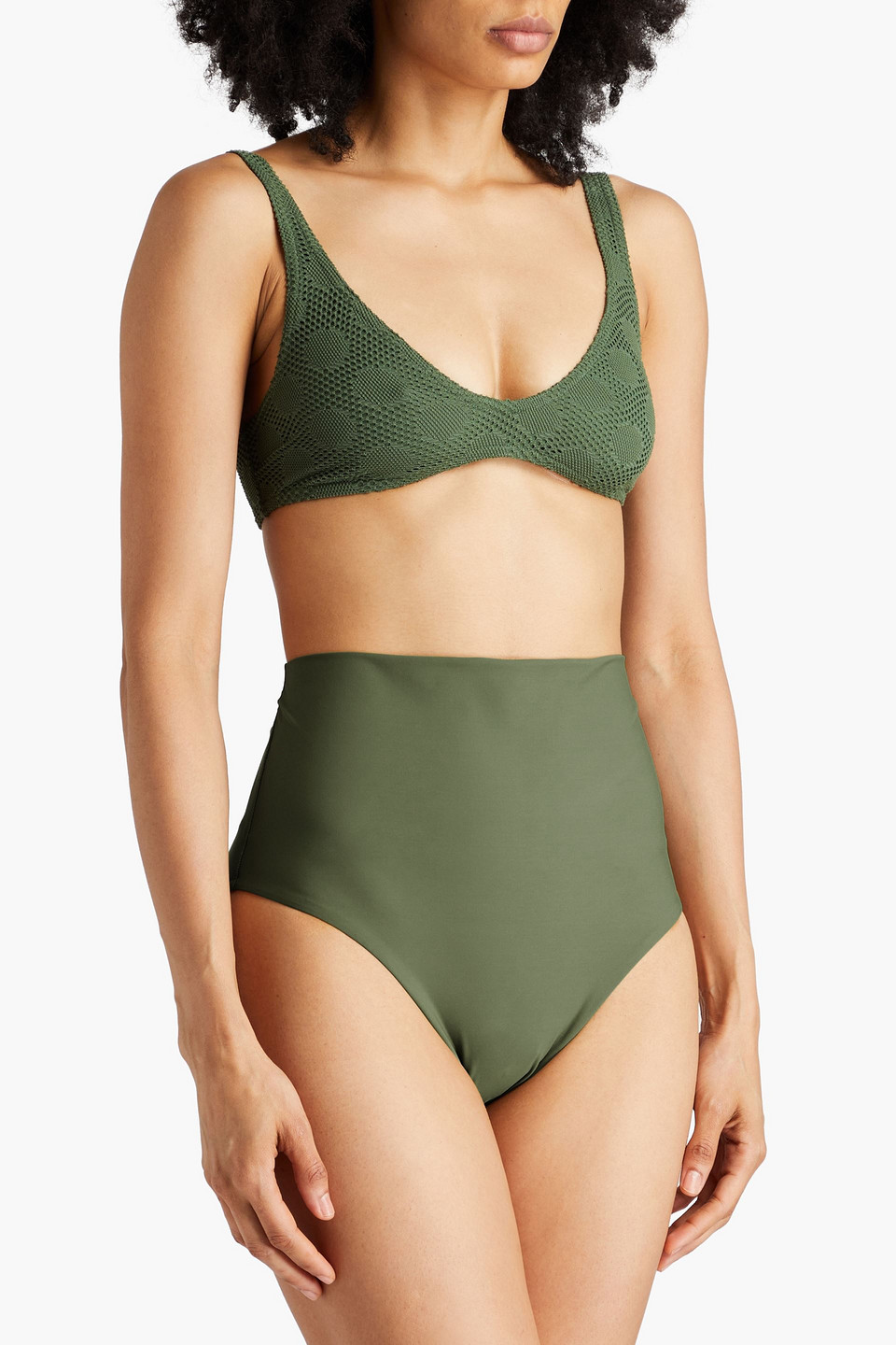 Zimmermann Polka-dot Bikini Top In Army Green