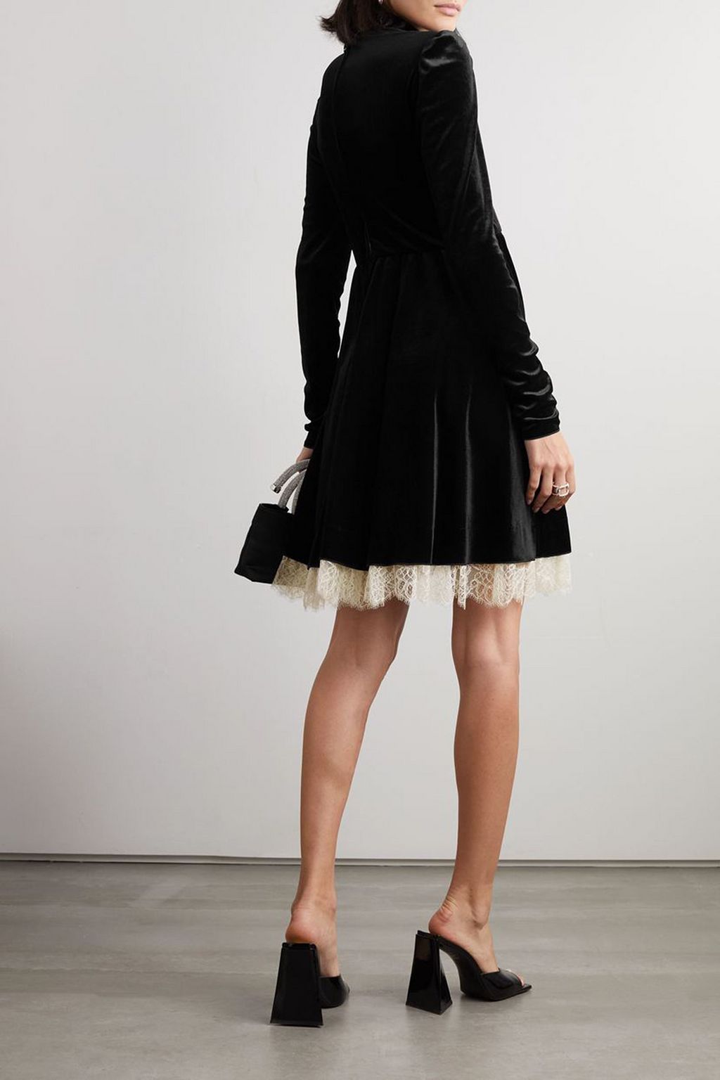 PHILOSOPHY DI LORENZO SERAFINI Lace-trimmed stretch-velvet mini dress