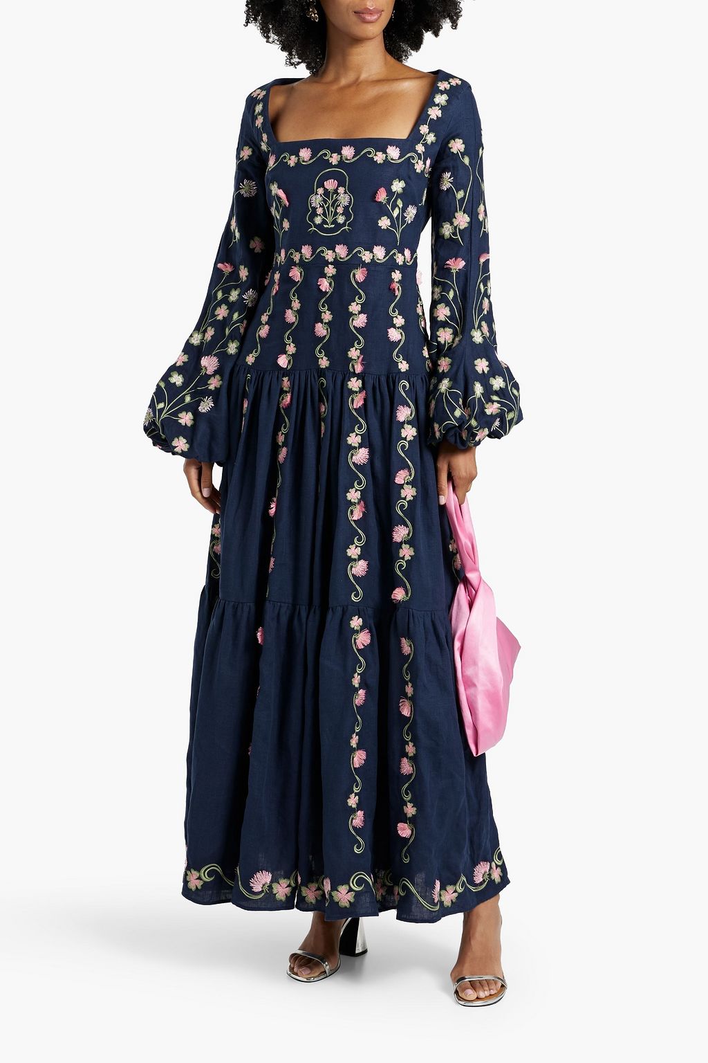 AGUA BY AGUA BENDITA Siena Trebol embroidered tiered linen maxi dress