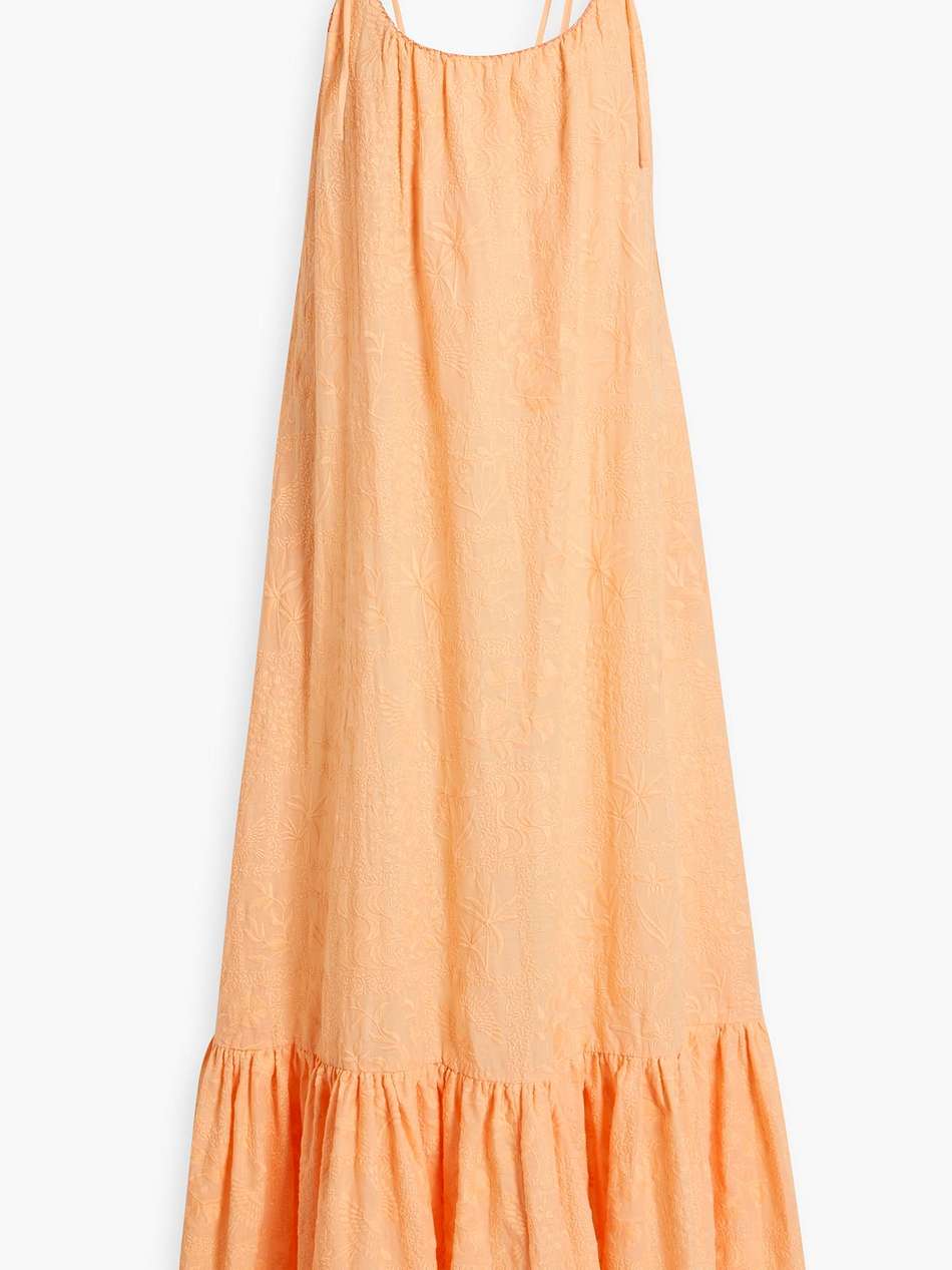 celeste ruffled embroidered linen midi dress