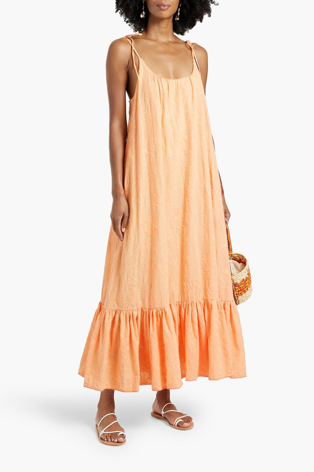 AGUA BY AGUA BENDITA Embroidered linen midi dress