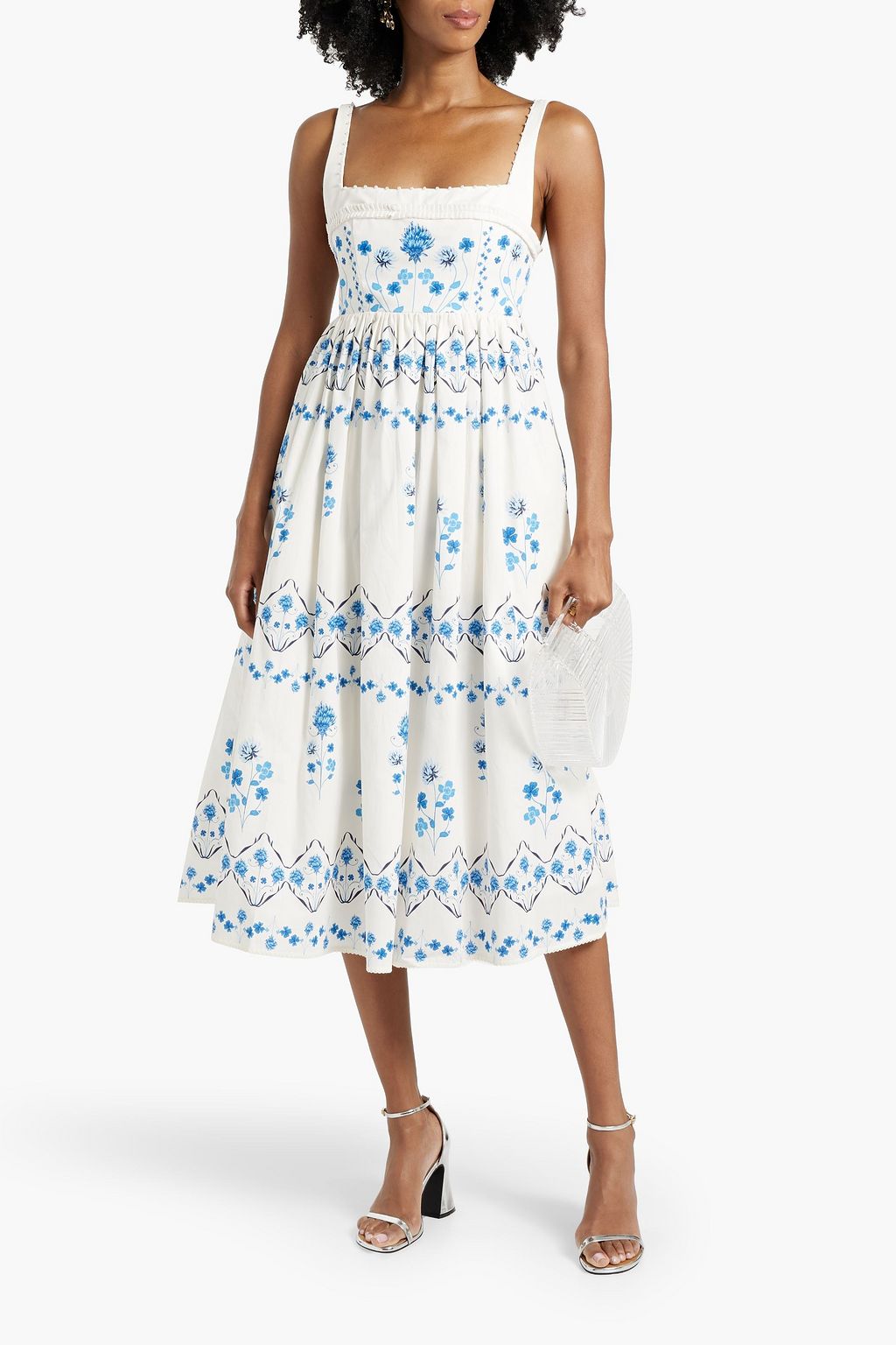 AGUA BY AGUA BENDITA Barbara Ventura embellished floral-print cotton midi dress