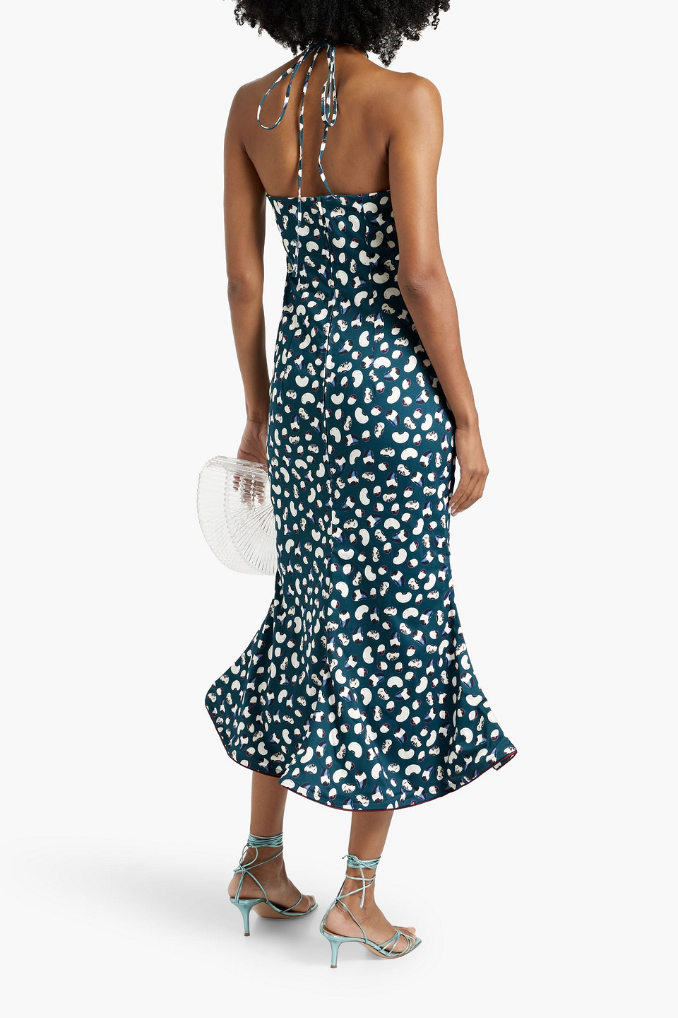 Agua By Agua Bendita Ati Cosecha Fluted Printed Cotton-blend Halterneck Midi Dress In Storm Blue
