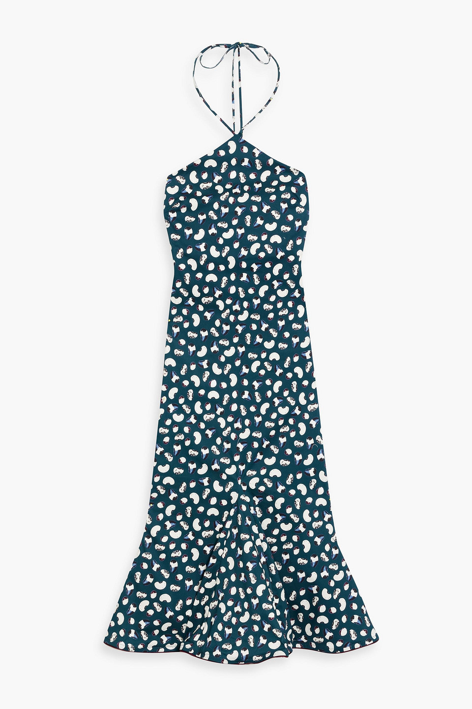 Agua By Agua Bendita Ati Cosecha Fluted Printed Cotton-blend Halterneck Midi Dress In Storm Blue