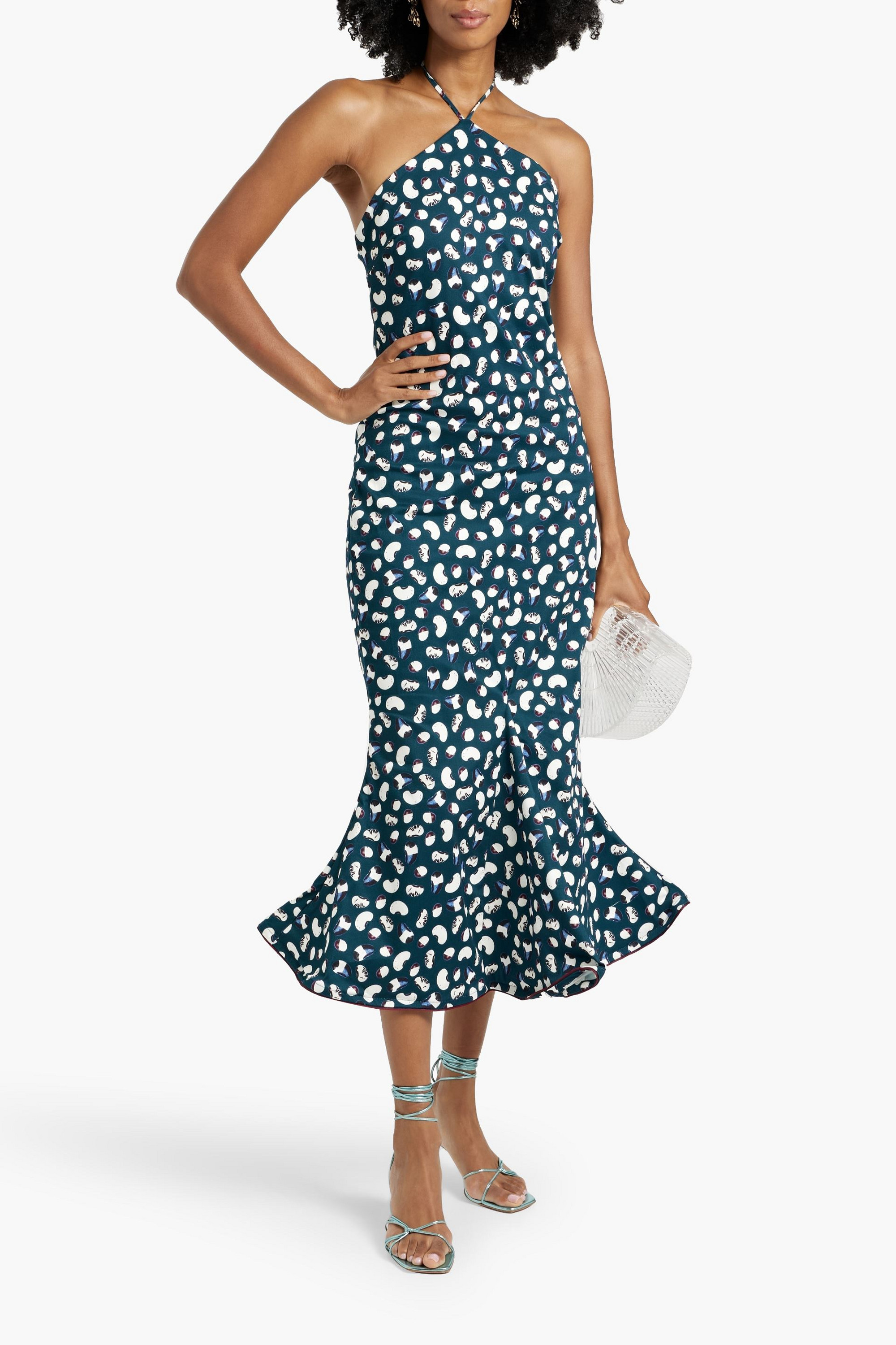 Agua by Agua Bendita Ati  Cosecha fluted printed cotton-blend halterneck midi dress