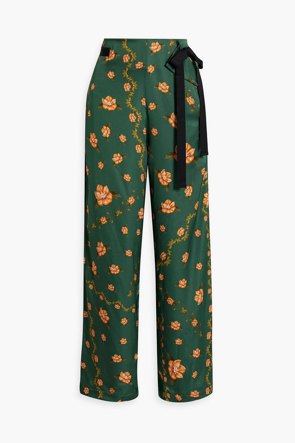 Agua By Agua Bendita Memoria Esoterico Floral-print Satin Straight-leg Trousers In Forest Green