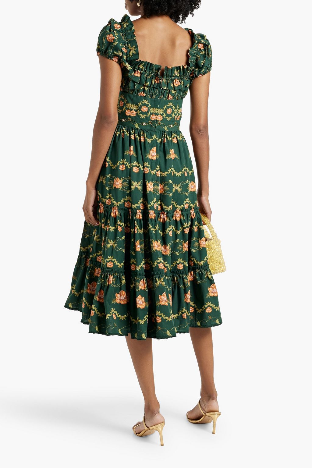AGUA BY AGUA BENDITA Banana Esoterico ruffled floral-print cotton midi dress