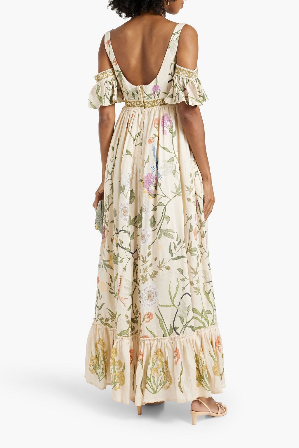 AGUA BY AGUA BENDITA Sueno Paraiso cold-shoulder embroidered printed linen maxi dress