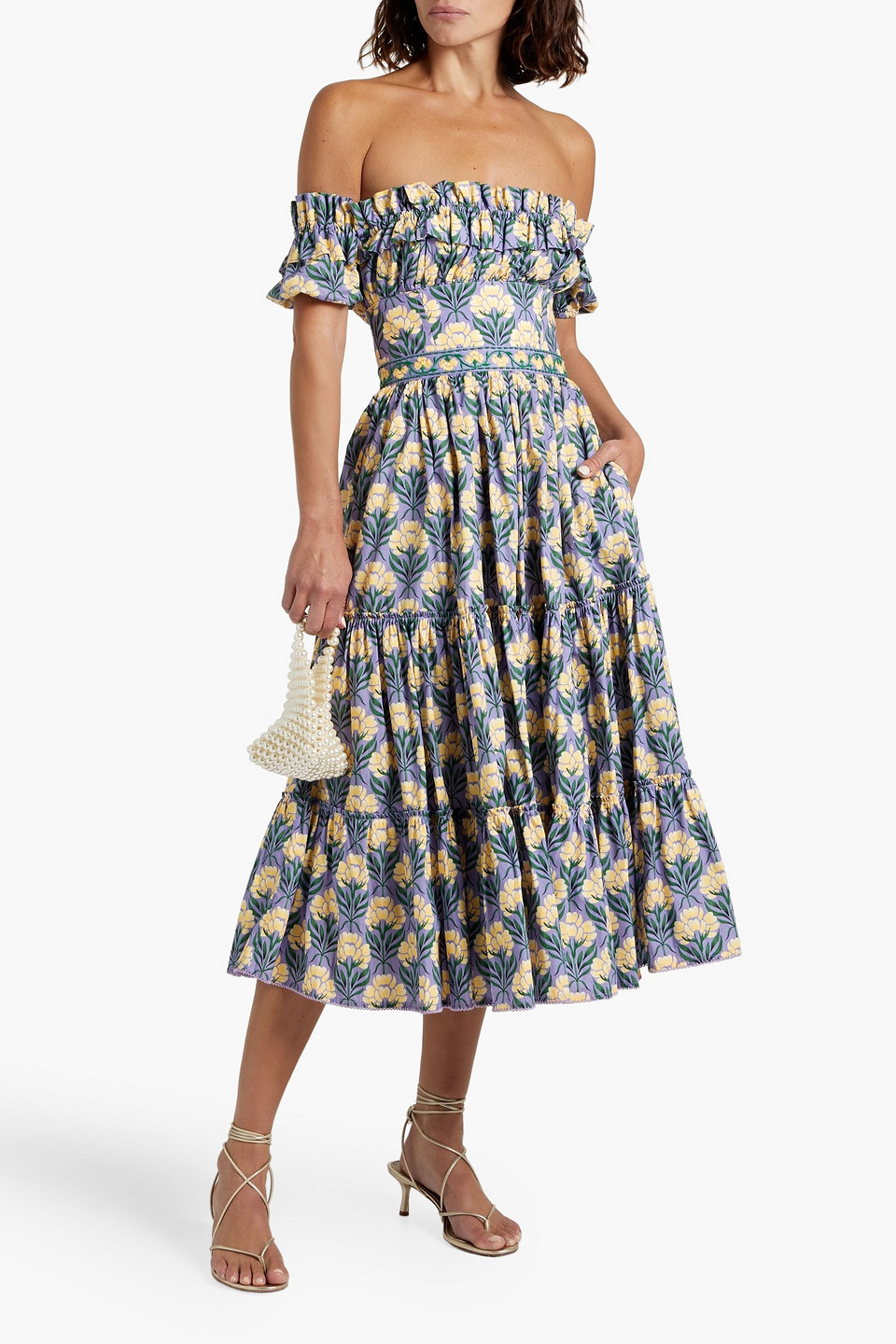 AGUA BY AGUA BENDITA Banana Semilla Otoo off-the-shoulder tiered floral-print cotton-poplin midi dress | Smart Closet AGUA BY AGUA BENDITA Banana Semilla Otoo off-the-shoulder tiered floral-print cotton-poplin midi dress | Smart Closet