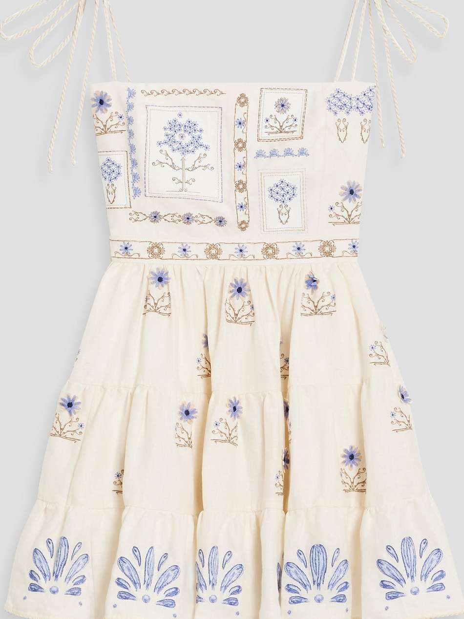 lima chivas embroidered linen mini dress