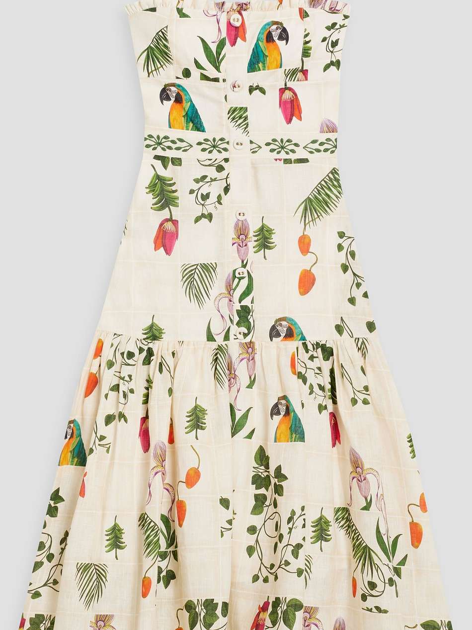 nispero bouquet tiered printed linen midi dress