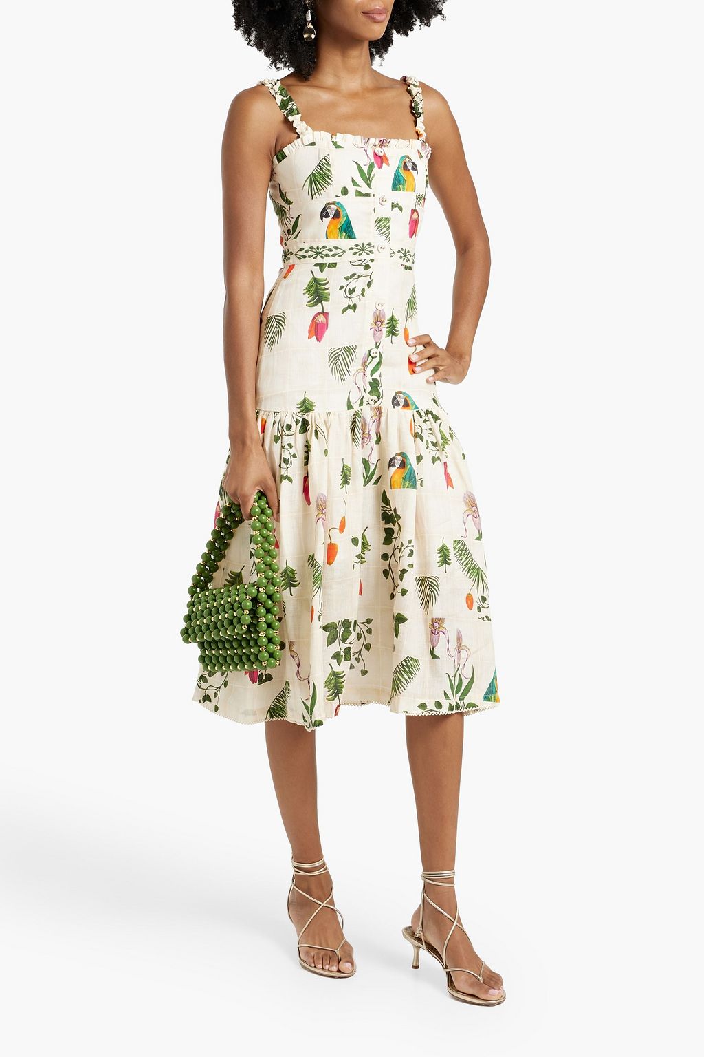 AGUA BY AGUA BENDITA Nispero Bouquet tiered printed linen midi dress