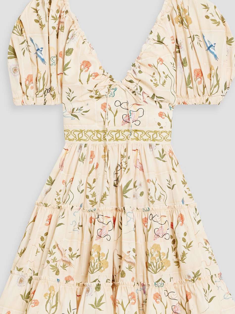 manzanilla paraiso embroidered printed cotton-poplin mini dress