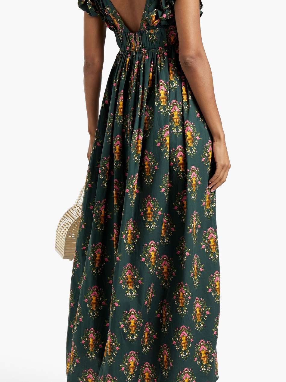 calatea remedios ruffled printed cotton-poplin maxi dress