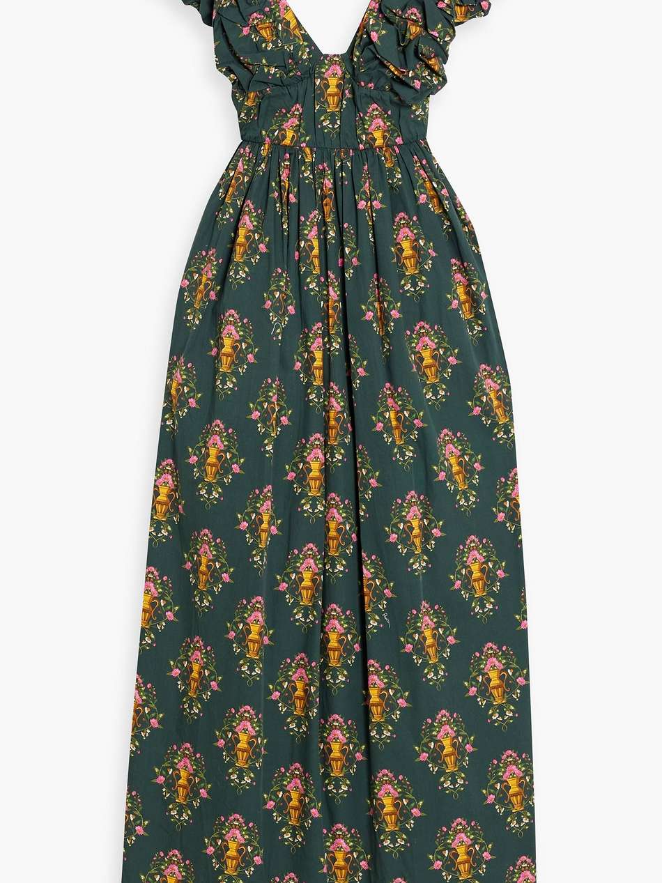 calatea remedios ruffled printed cotton-poplin maxi dress