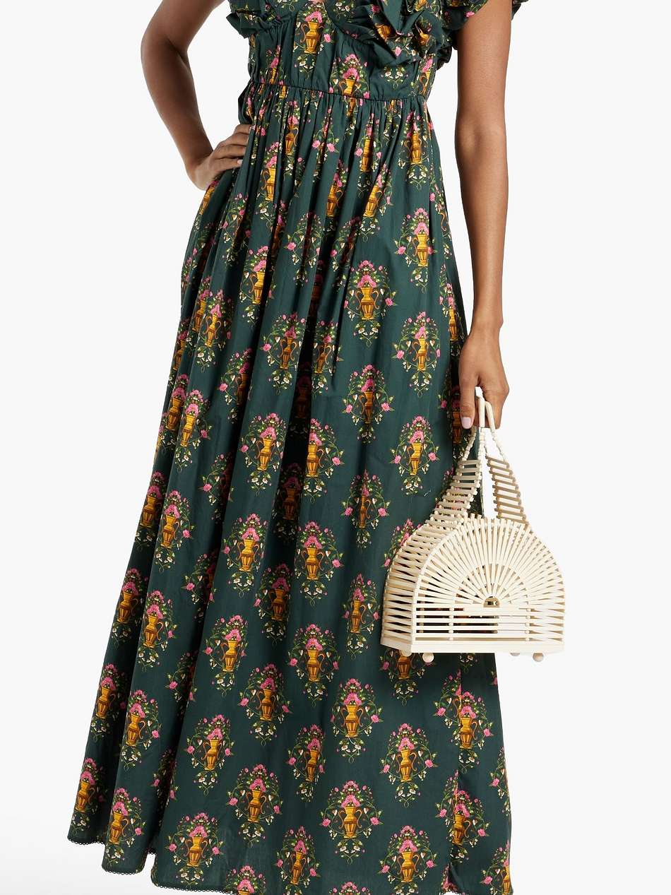 calatea remedios ruffled printed cotton-poplin maxi dress