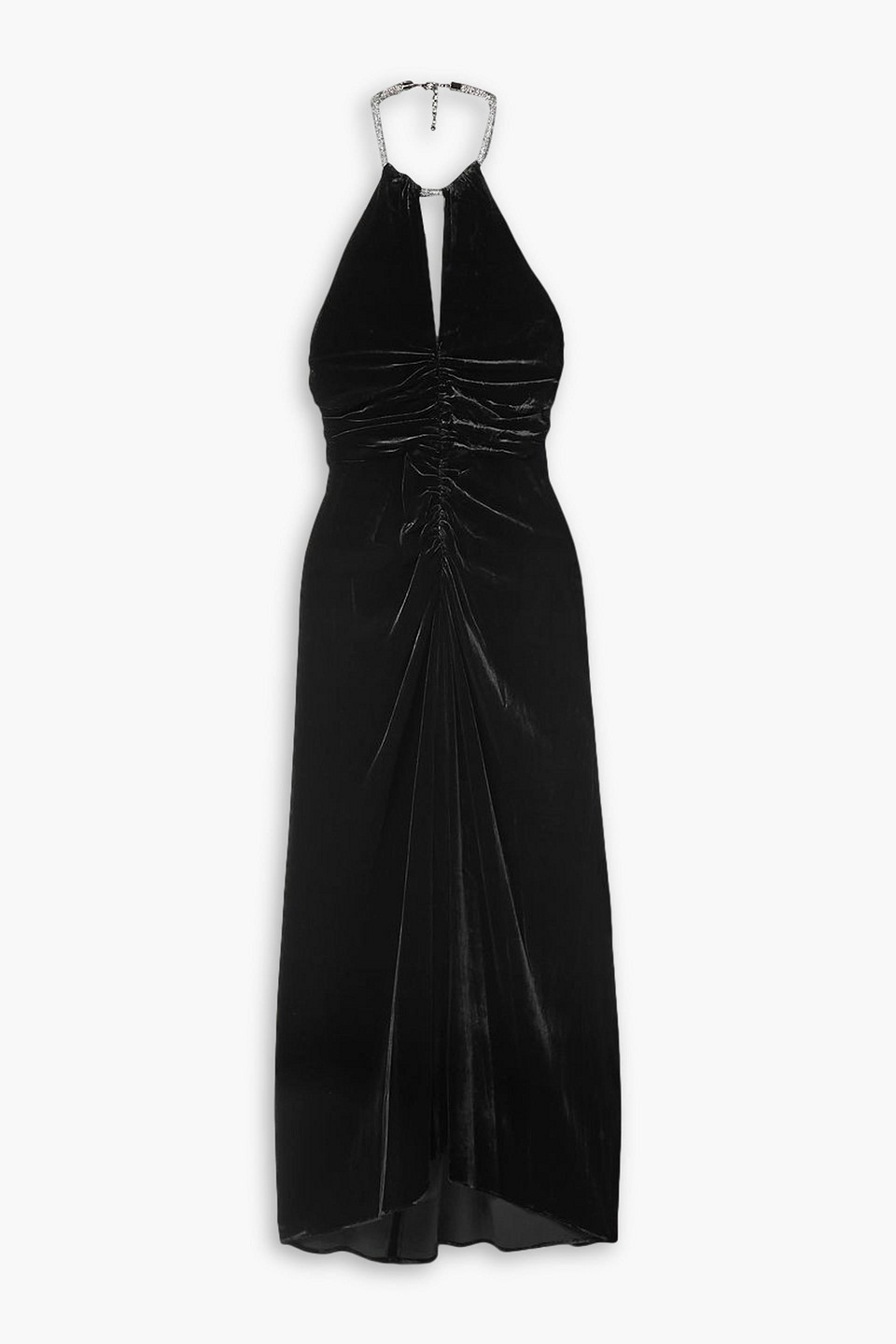 Veronica Beard Josette Crystal-embellished Ruched Velvet Halterneck Midi Dress In Black