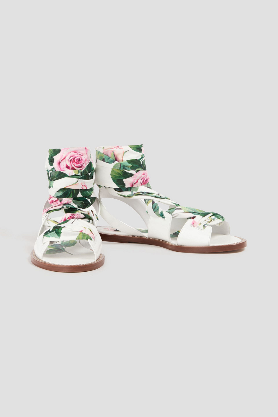 DOLCE & GABBANA PATENT-LEATHER AND COTTON SANDALS