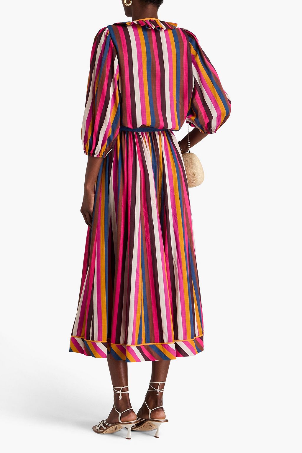 ZIMMERMANN Embellished striped cotton-gauze midi skirt