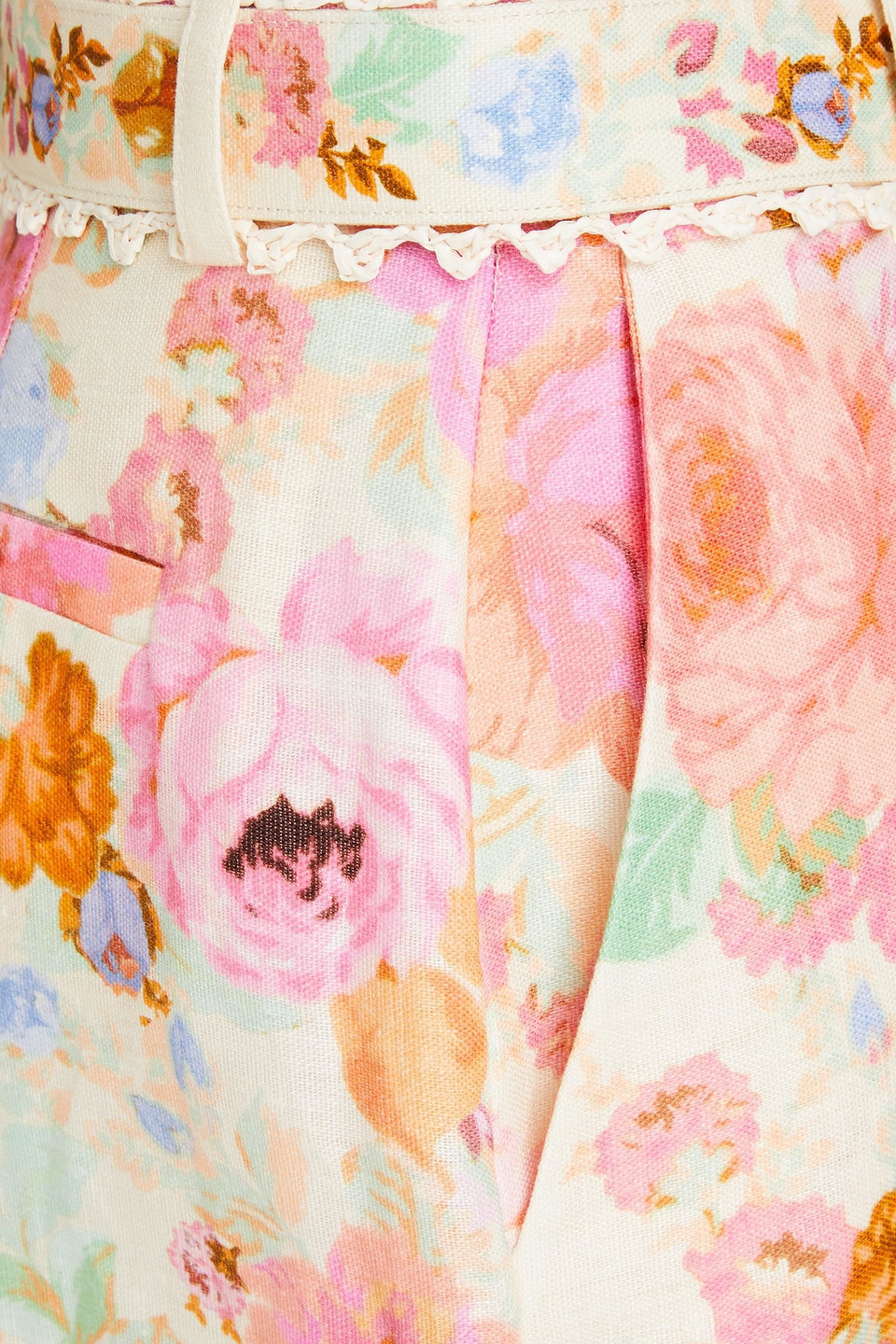 Zimmermann Cropped Schlaghose Aus Leinen Mit Blumenprint In Bunt