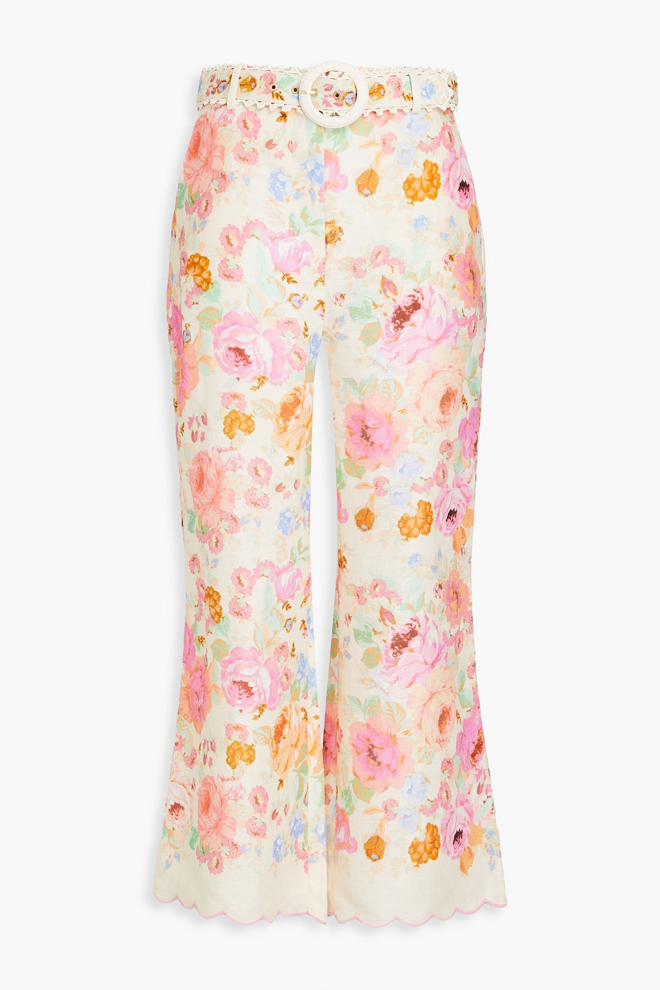 Zimmermann Cropped Schlaghose Aus Leinen Mit Blumenprint In Pink