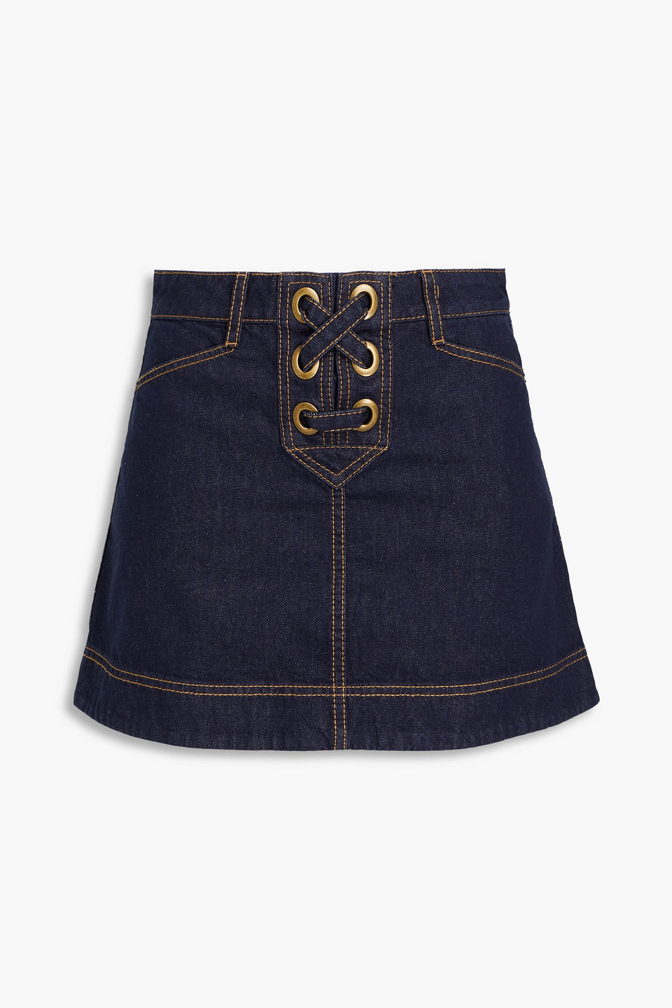 Zimmermann Lace-up Denim Mini Skirt In Black