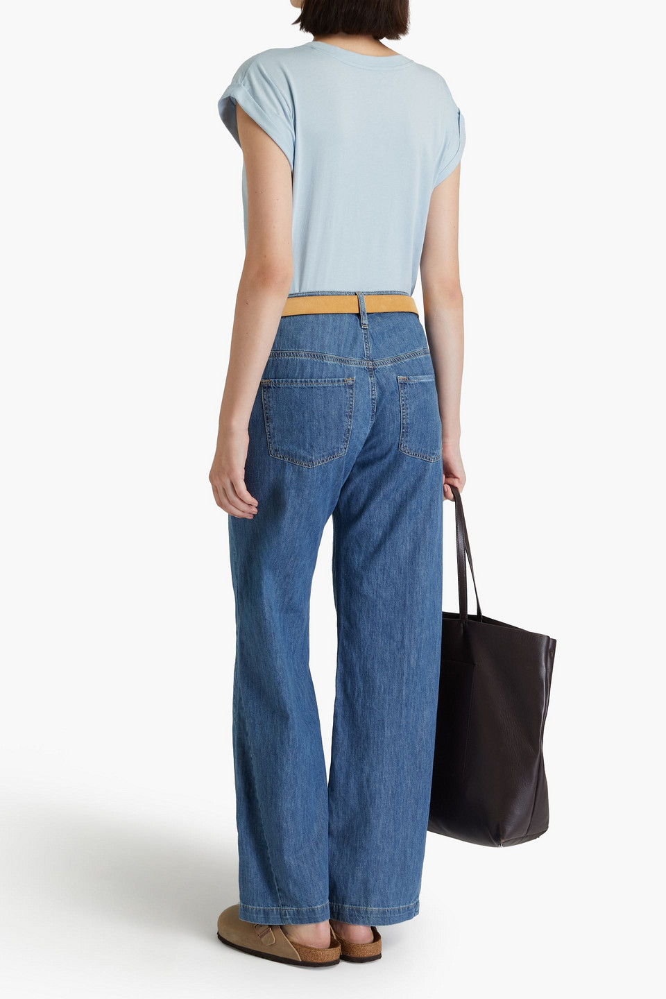 Frame Womens V-neck Cap Sleeve T-shirt In Sky Blue