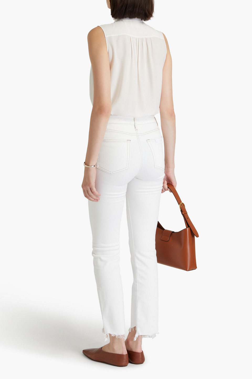 FRAME RUFFLED SILK CREPE DE CHINE TOP